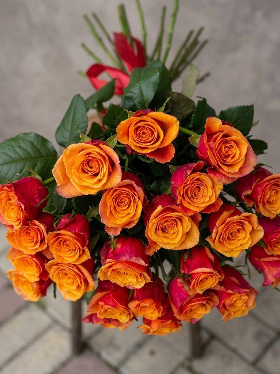 Моно-букет из 21 оранжевой розы